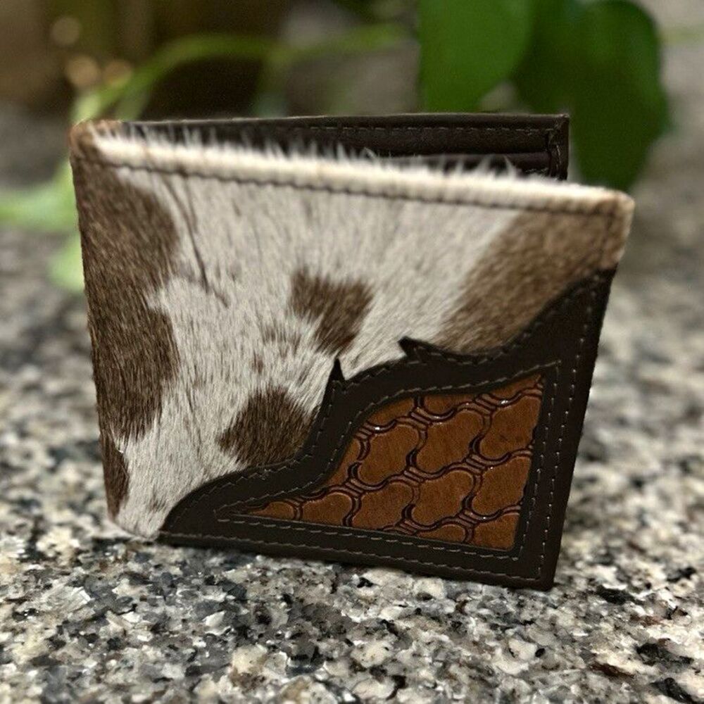 Hand Crafted Hair on Hide and Tooled Leather Men’s Bifold Wallet, New.